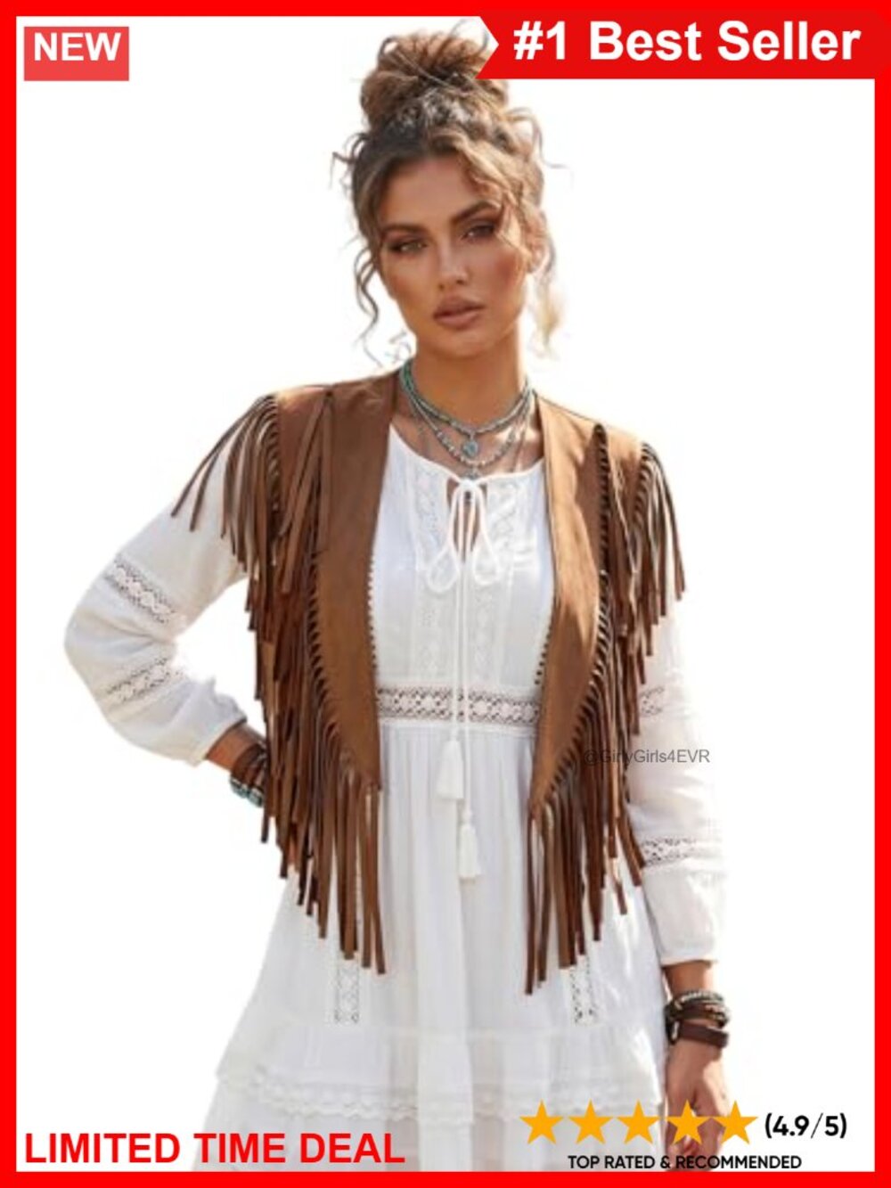 Suede Tassel Fringe Vest Western Hippie Open Front Sleeveless Cardigan